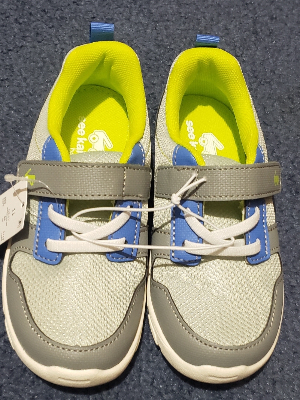 See Kai Run Gray, Blue & Neon Yellow Kids' Hook-and-Loop Sneakers